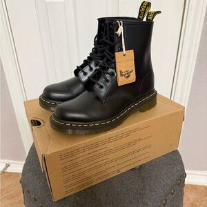 New Dr. Martens 1460 Smooth Black Boots with Yellow Stitching- women’s 8